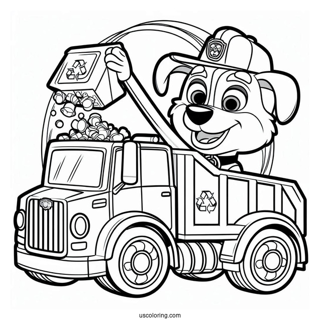 Rocky With Recycling Truck Coloring Page
