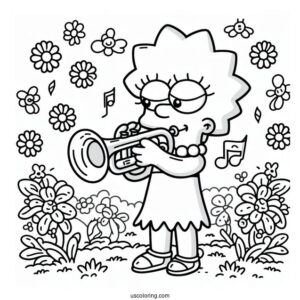 Simpsons Coloring Pages Of Adorable Lisa Simpson Playing The Trumpet For Kids