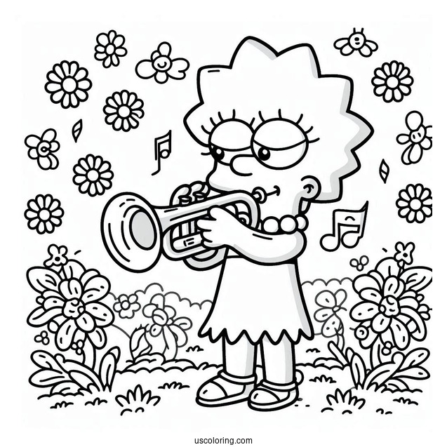 Simpsons Coloring Pages Of Adorable Lisa Simpson Playing The Trumpet For Kids