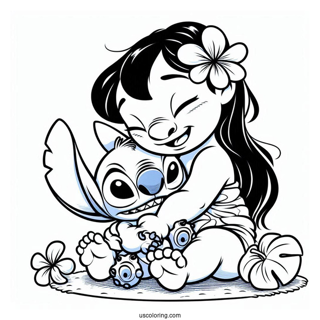 Lilo & Stitch Coloring Page Of Nani Cuddling Stitch