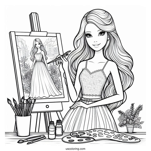 Artist Barbie Coloring Page