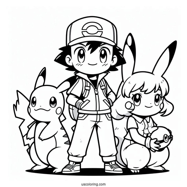 Ash Character With Pikachu And Charmander