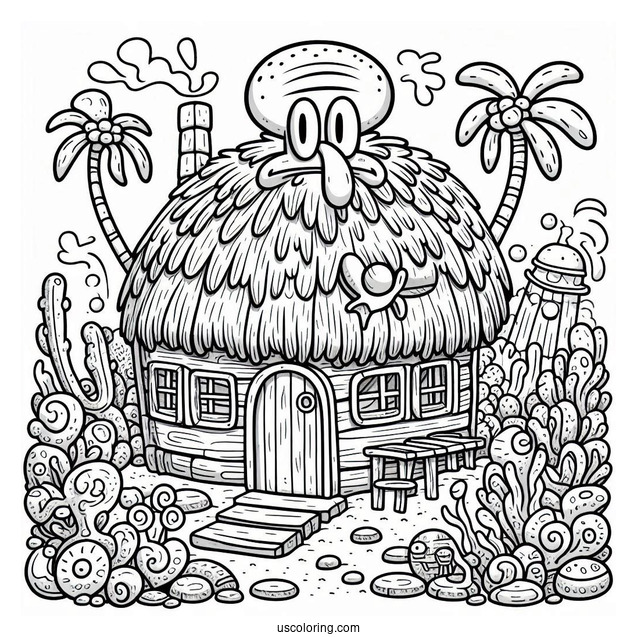 Squidward Coloring Page Moai House