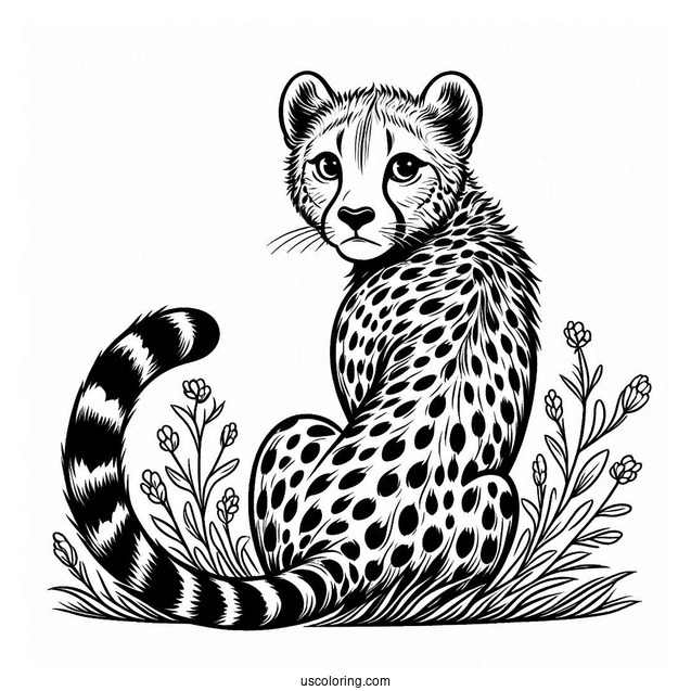 Simple Cheetah Coloring Page Looking Back For Kids