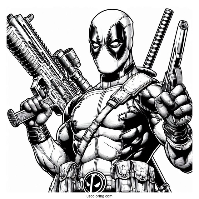 Deadpool Holding Huge Gun And Katana
