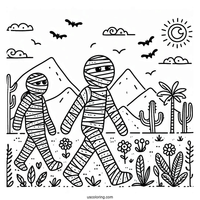 Mummy Coloring Page Walking For Kids
