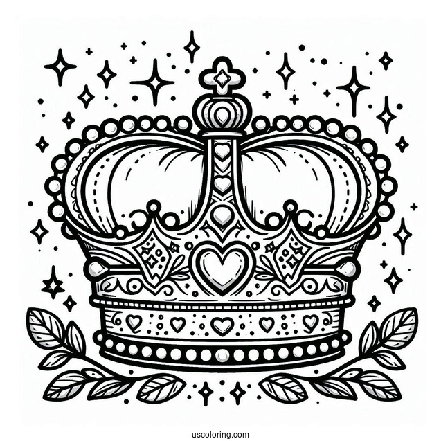 Pretty Crown Coloring Page With Heart Shaped Jewels For Kids