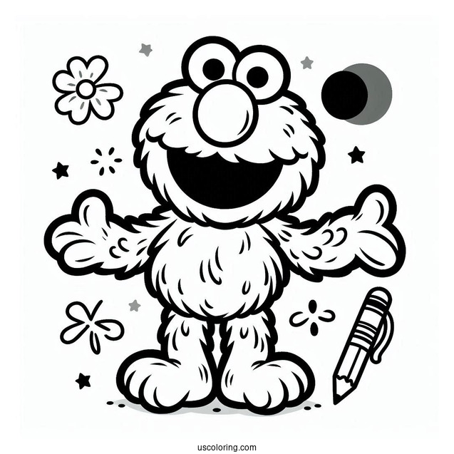 Smiling Elmo Coloring Picture For Preschoolers