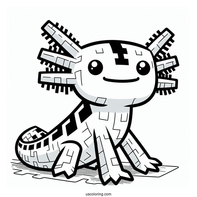 Easy Minecraft Axolotl Coloring Page For Kids