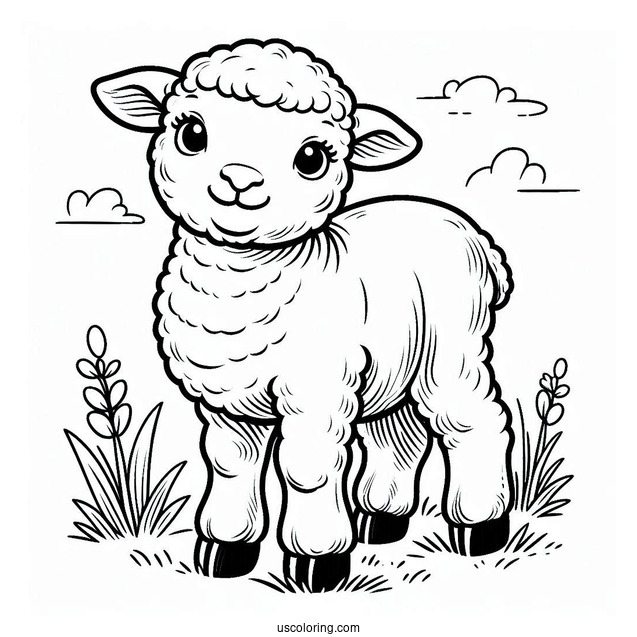 New Born Lamb Standing In Field Coloring