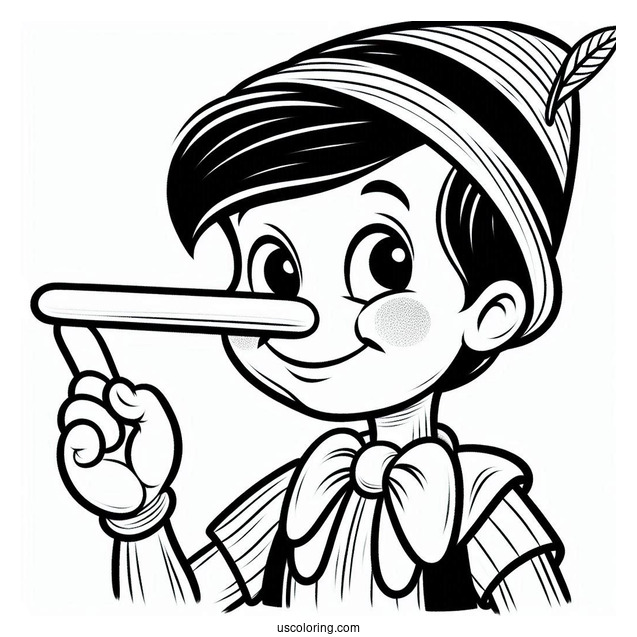 Pinocchio Coloring Page Touching His Pointy Nose