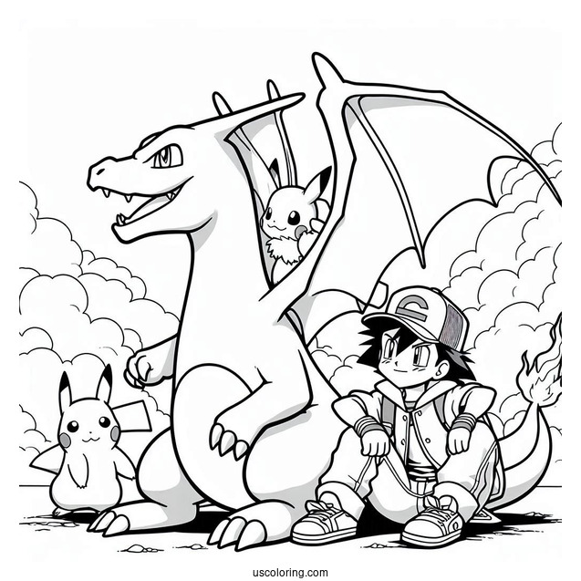 Ash And Pikachu On Charizard_s Back