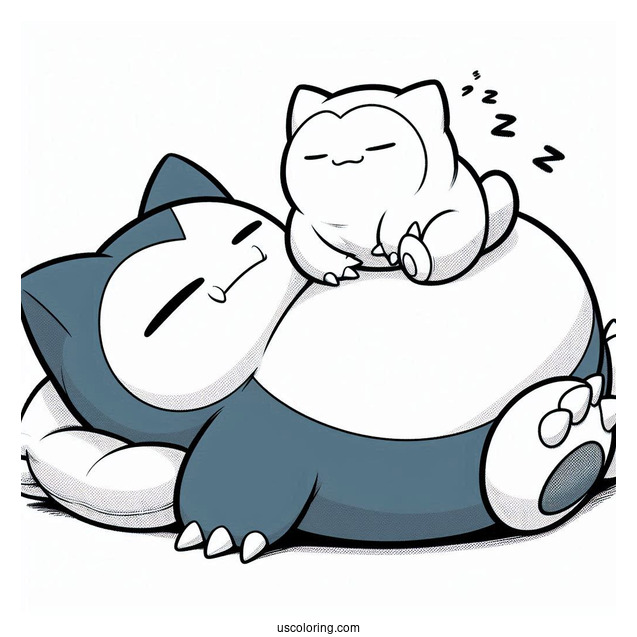 Munchlax Sleeping On Top Of Snorlax Coloring Page