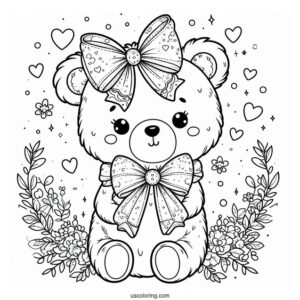Female Bear Coloring Page Wearing Ribbon On Head
