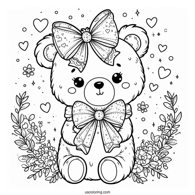 Female Bear Coloring Page Wearing Ribbon On Head