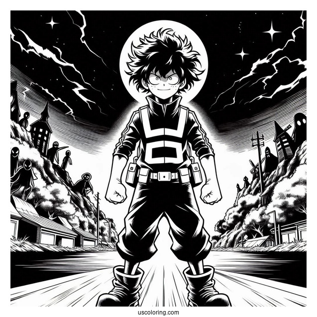 Villain Deku Coloring Page At Night