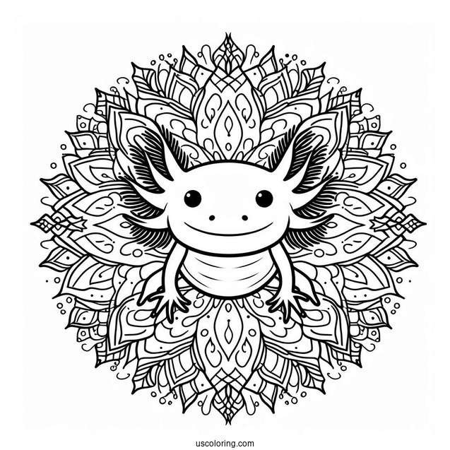 Axolotl Coloring Page In The Middle Of A Mandala