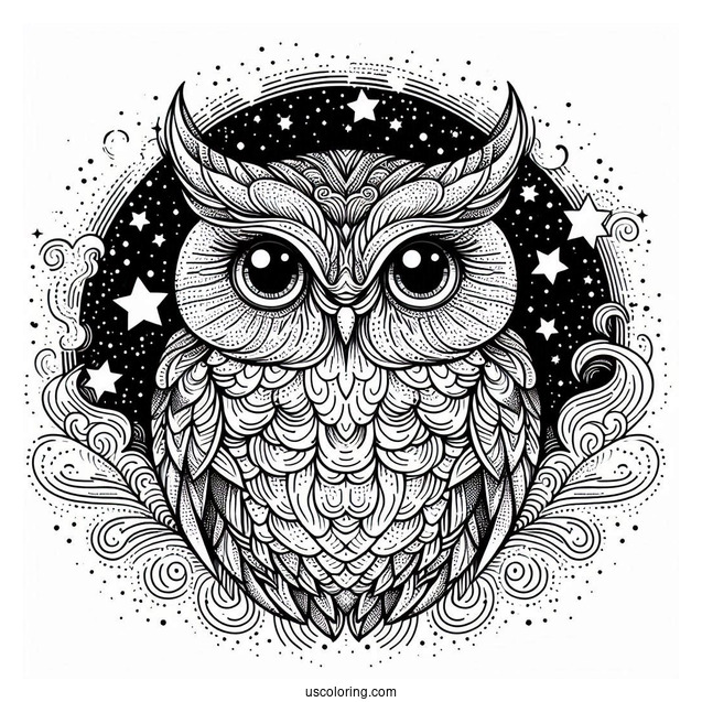 Owl With Intense Eyes Under Starlight