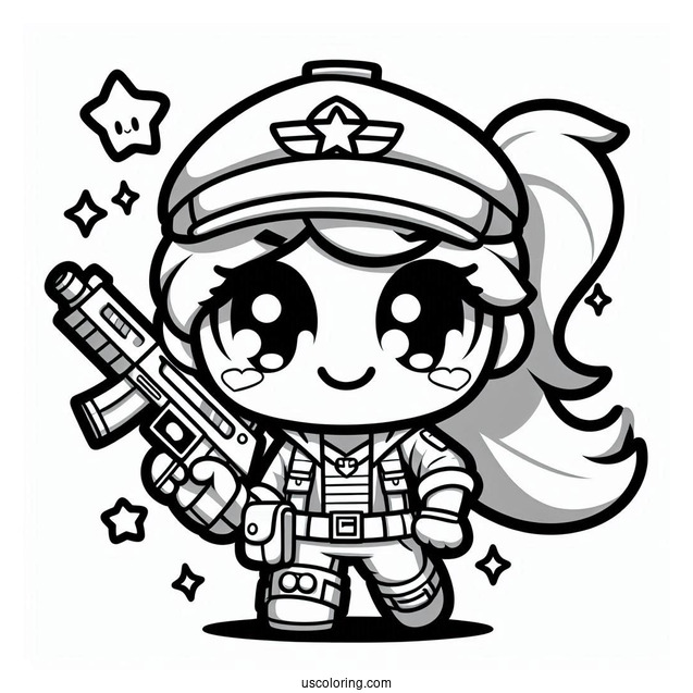 Brawl Stars Coloring Page Of Kawaii Jessie Carrying Her Gun