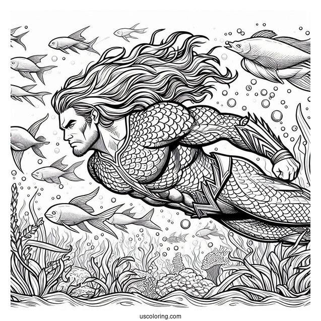 Aquaman Coloring Page Swimming With Mera