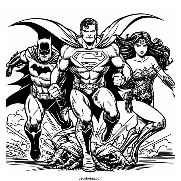 Superman With Batman And Wonder Woman Coloring