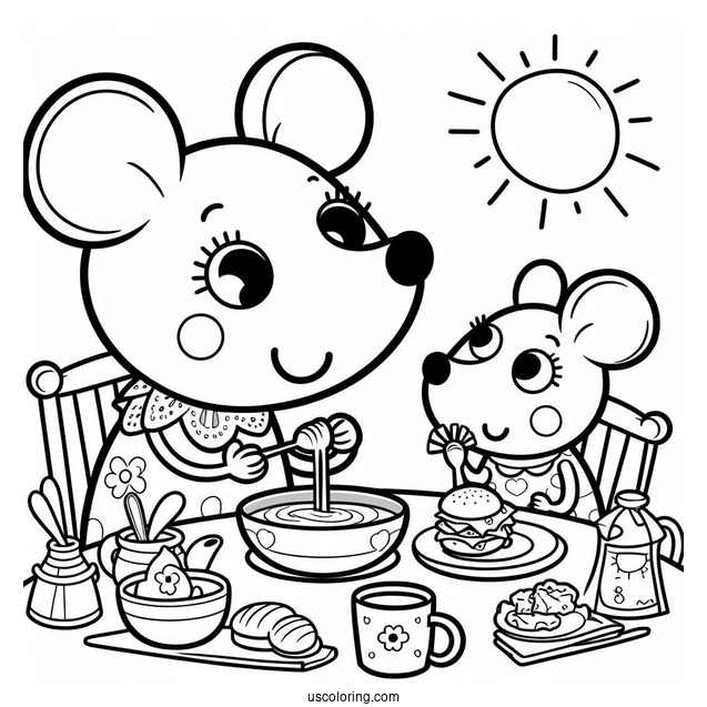 Mandy Mouse Eating Breakfast With Mummy Mouse
