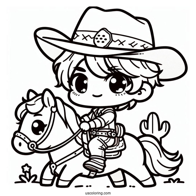 Chibi Coloring Page Cowboy on Horseback