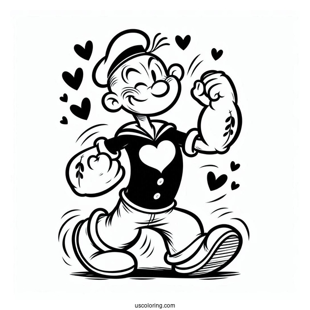 Popeye Coloring Page Of Olive Oyl With Heart Beating