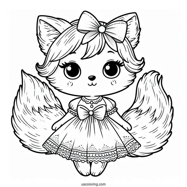 Little Girl Fox With A Bow And A Dress