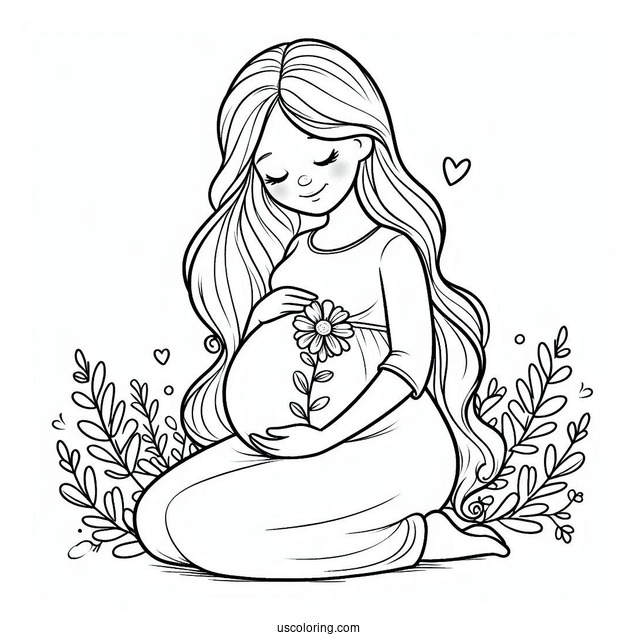 Baby Coloring Page Of Pregnant Woman Holding Her Belly