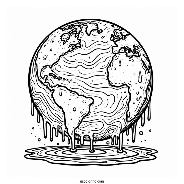 Earth Melting From Rising Temperature Coloring Page For Kids