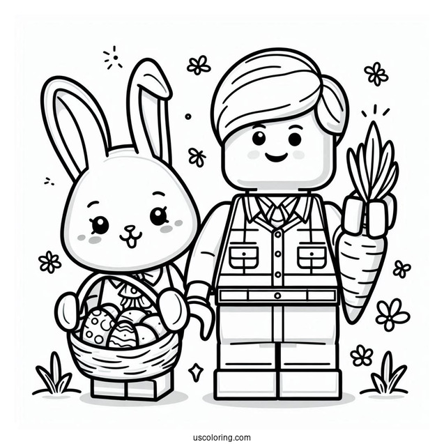 Lego Man In Easter Bunny Coloring Page Costume Holding Carrot