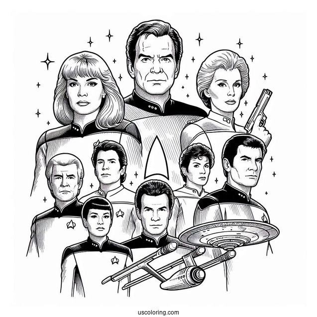 Star Trek Coloring Page Of Next Generation Poster Of Crew