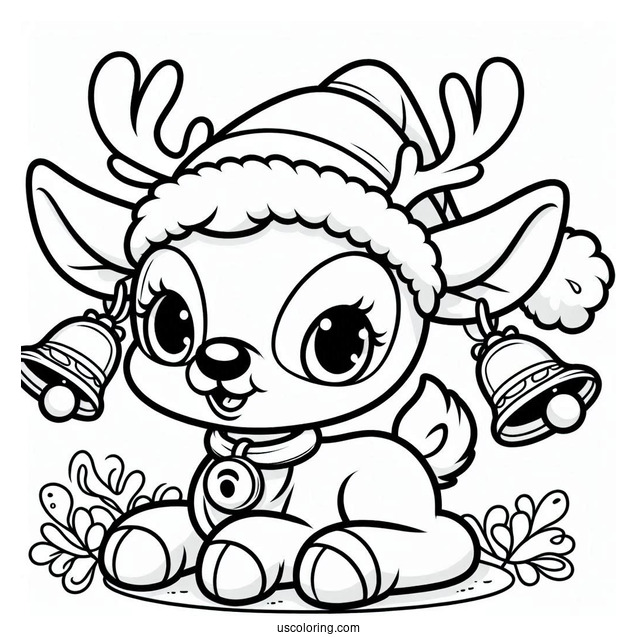 Rudolph Coloring Page With Bells Over His Head