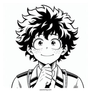 Deku Coloring Page Of Easy Izuku Midoriya Smiling For Kids