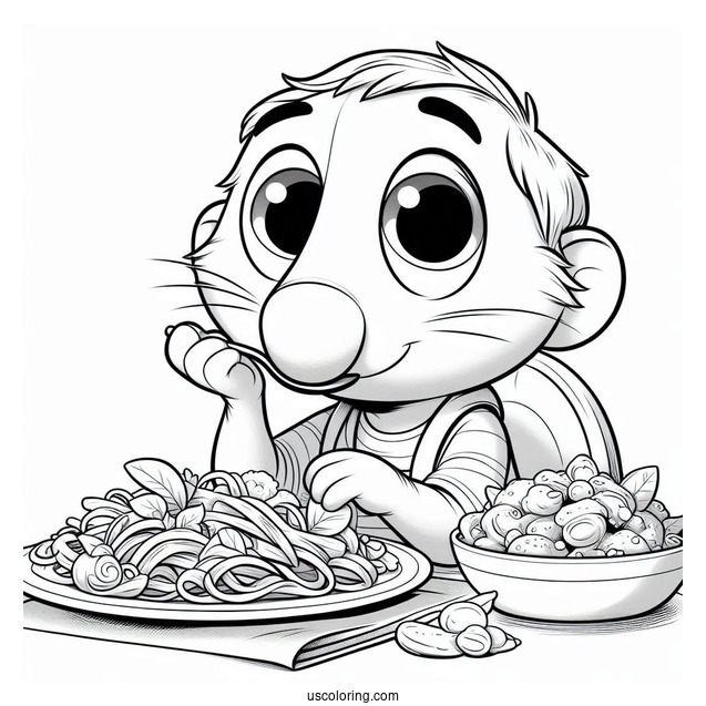 Cute Ratatouille Coloring Page Eating leftovers With Emile