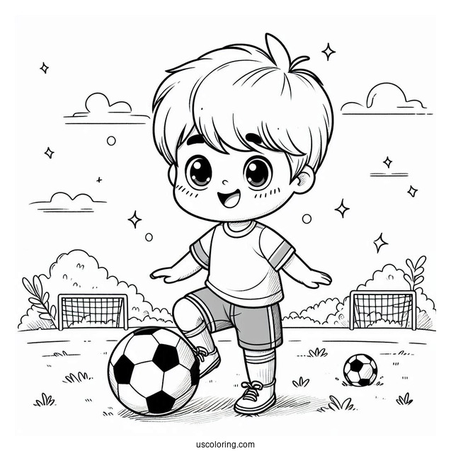 Young Child Playing Soccer On Field