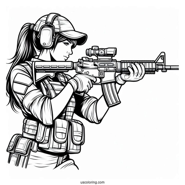 Soldier Coloring Page With Rifle Getting Ready To Shoot
