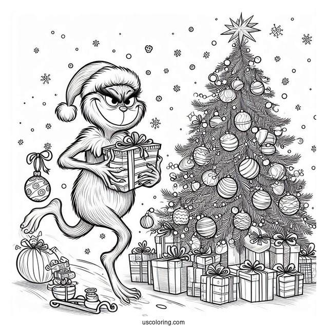 Grinch Stealing Presents And Ornaments From Christmas Tree