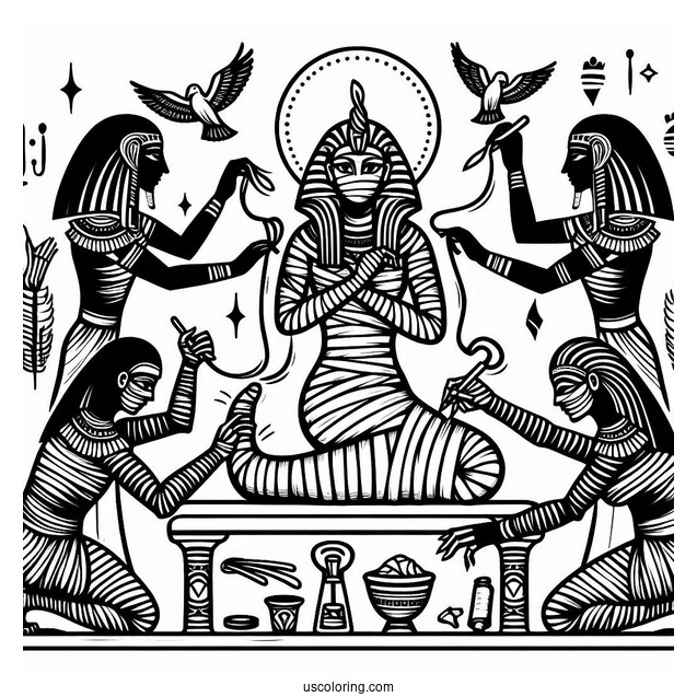 Egyptians Creating A Mummy Coloring Page