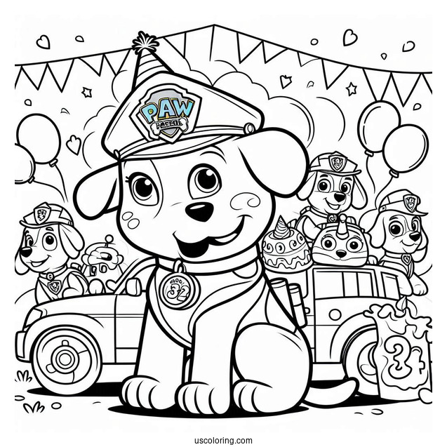 Paw Patrol Happy Birthday Coloring Page For Parties