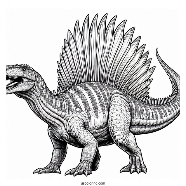 Large Spinosaurus Coloring Page With Detailed Spine And Sharp Teeth