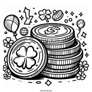 Lucky St Patrick_s Day Golden Coins To Color
