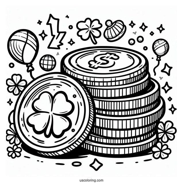 Lucky St Patrick_s Day Golden Coins To Color