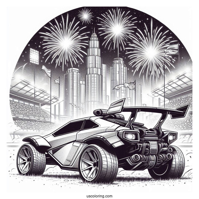 Rear View Of Rocket League Coloring Page Breakout Type S With Fireworks In The Sky