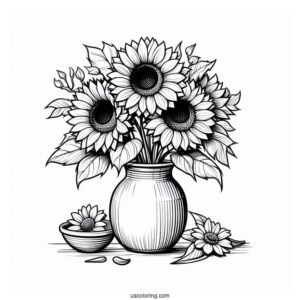 Sunflowers In Vase Coloring Sheet