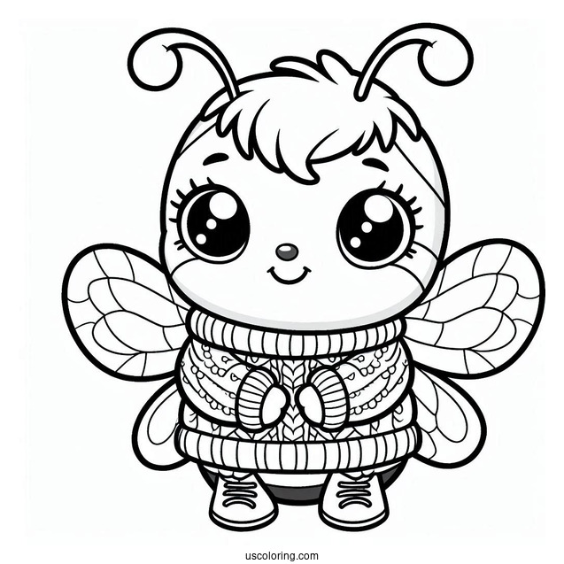 Cartoon Bee Coloring Page Wearing A Jumper For Kids