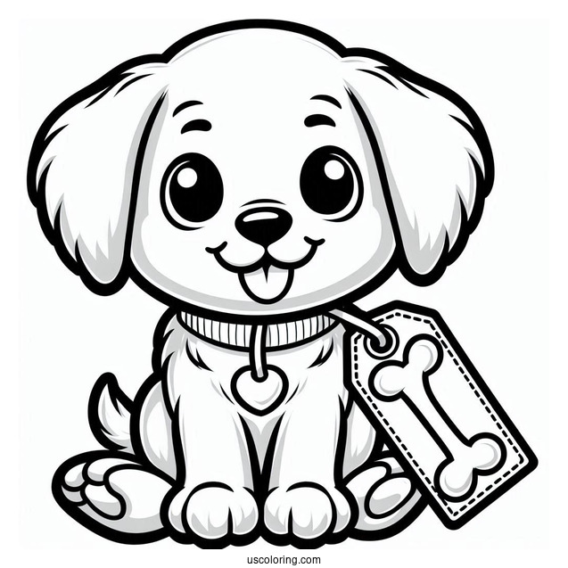 Smiling Puppy With Bone Tag
