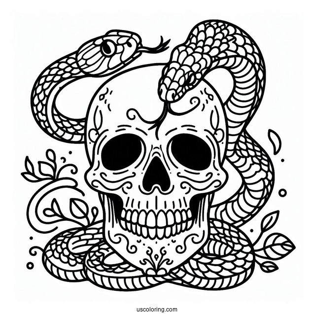 Skull And Snake Coloring Page