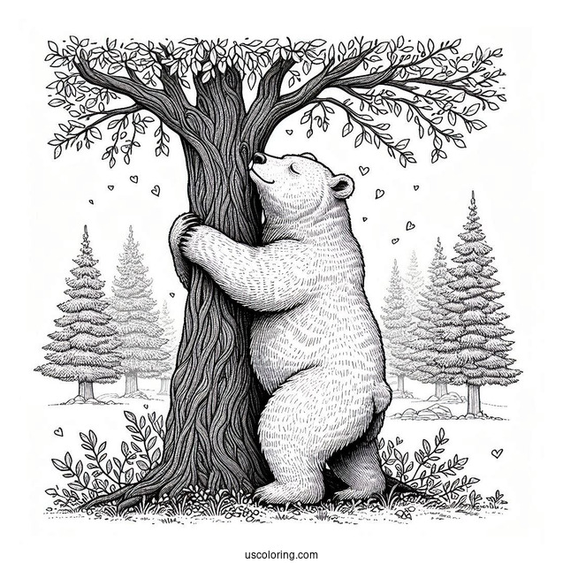 Adult Bear Coloring Page Rubbing Back On Tree
